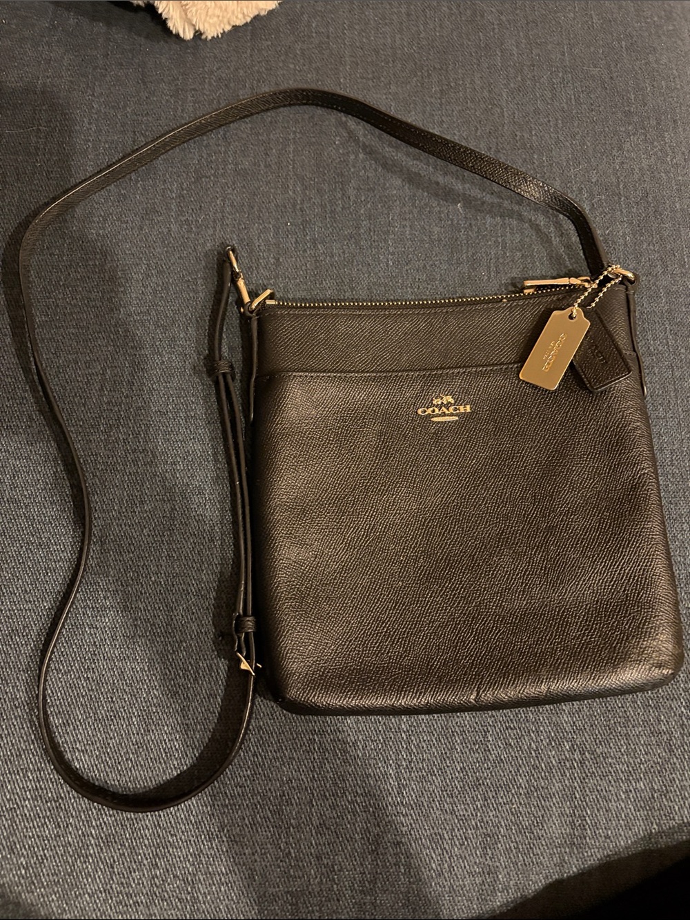 Coach Black Pebbled Leather Crossbody with Gold Hardware